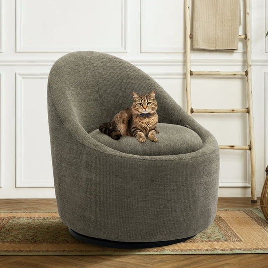 MALOL Swivel Barrel Chair with Metal Swivel Ring, Comfy Round Leisure Sofa Chair for Living Room, Bedroom,Green