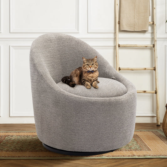 MALOL Swivel Barrel Chair with Metal Swivel Ring, Comfy Round Leisure Sofa Chair for Living Room, Bedroom,Light Grey