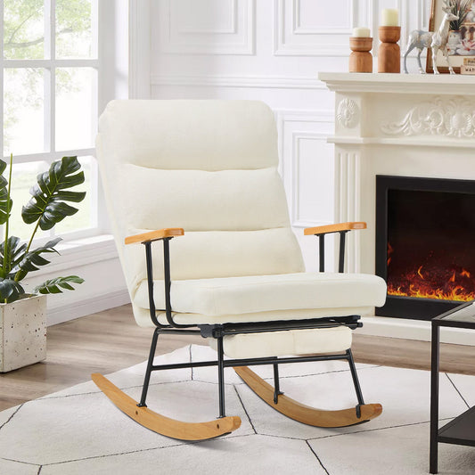 MALOL Teddy Rocking Chair Nursery with Footrest-Glider Rocker Chair and Retractable Footrest and Adjustable Backrest