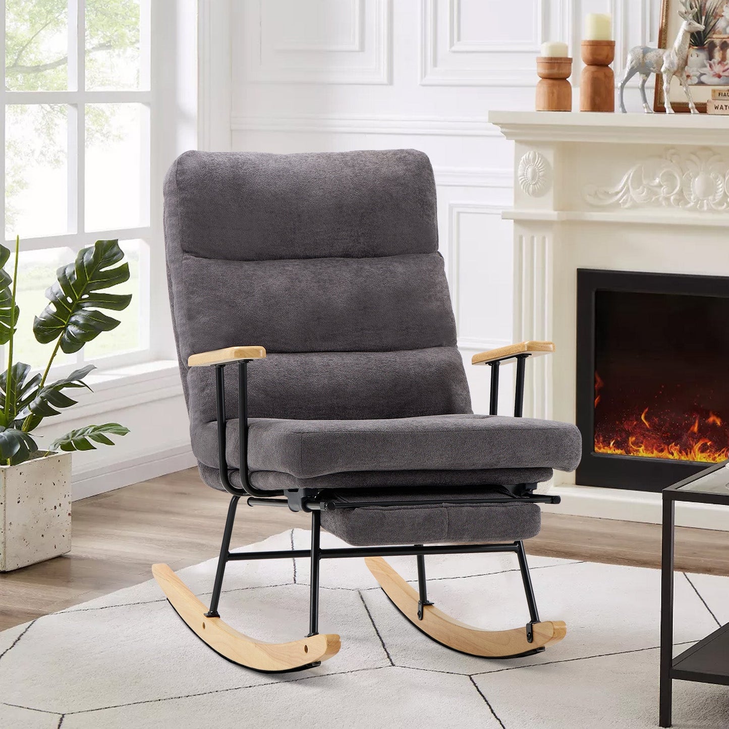 MALOL Teddy Rocking Chair Nursery with Footrest-Glider Rocker Chair and Retractable Footrest and Adjustable Backrest