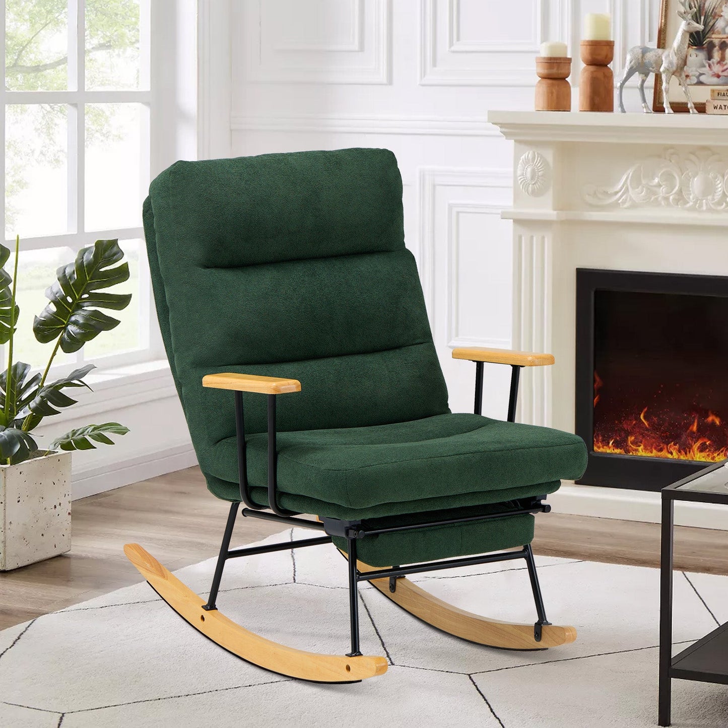 MALOL Teddy Rocking Chair Nursery with Footrest-Glider Rocker Chair and Retractable Footrest and Adjustable Backrest