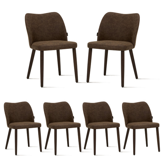 MALOL Upholstered Dining Chairs Set of 6,PU Leather Armless Side Chairs with Wood Legs for Living Room Kitchen Restaurant Dark Brown