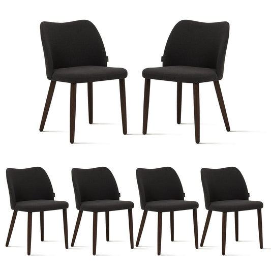 MALOL Upholstered Dining Chairs Set of 6,PU Leather Armless Side Chairs with Wood Legs for Living Room Kitchen Restaurant Dark Grey