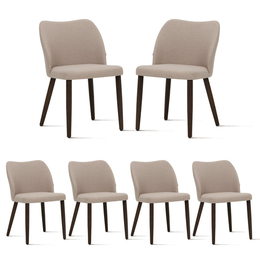 MALOL Upholstered Dining Chairs Set of 6,Fabric Armless Side Chairs with Wood Legs for Living Room Kitchen Restaurant Camel