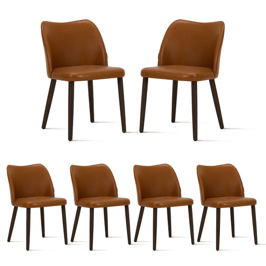 MALOL Upholstered Dining Chairs Set of 6,Fabric Armless Side Chairs with Wood Legs for Living Room Kitchen Restaurant Light Brown