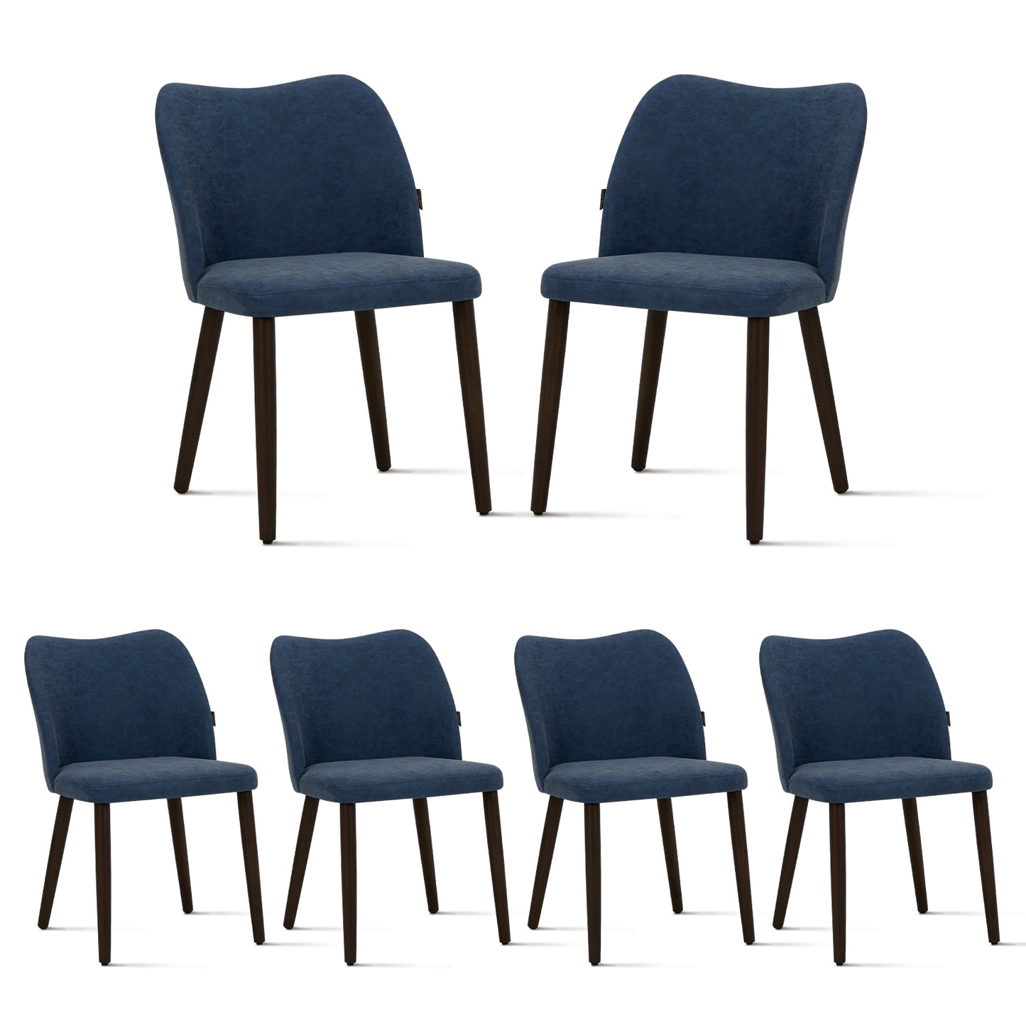 MALOL Upholstered Dining Chairs Set of 6,PU Leather Armless Side Chairs with Wood Legs for Living Room Kitchen Restaurant Blue