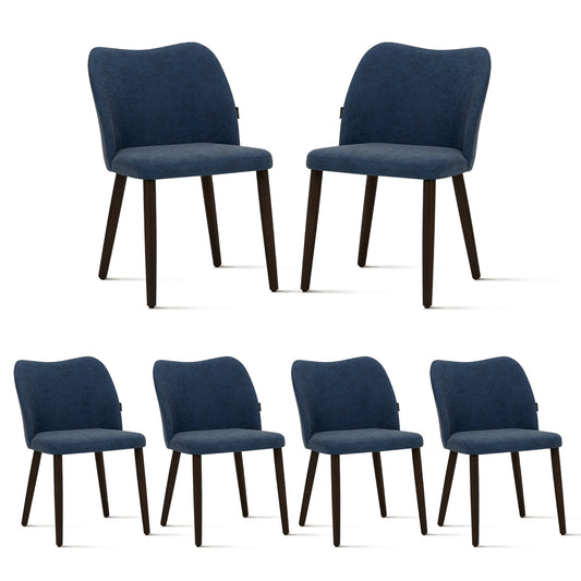 MALOL Upholstered Dining Chairs Set of 6,PU Leather Armless Side Chairs with Wood Legs for Living Room Kitchen Restaurant Blue