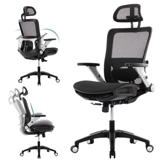 MALOL Ergonomic Mesh Office Chair with Footrest,Headrest,Lumbar Support,Adjustable Tilt Lock and 4D Flip-up Armrests£¬High Back Computer Chair2577F-Black