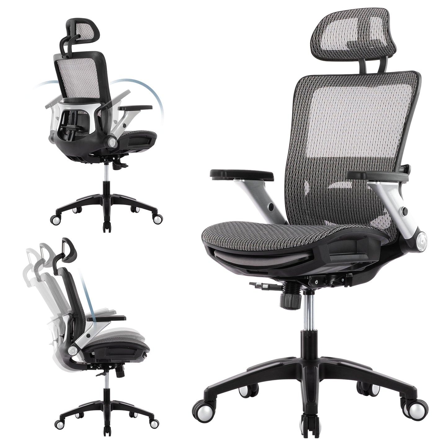 MALOL Ergonomic Mesh Office Chair with Footrest,Headrest,Lumbar Support,Adjustable Tilt Lock and 4D Flip-up Armrests£¬High Back Computer Chair2577F-Grey