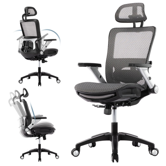 MALOL Ergonomic Mesh Office Chair with Footrest,Headrest,Lumbar Support,Adjustable Tilt Lock and 4D Flip-up Armrests£¬High Back Computer Chair2577F-Grey