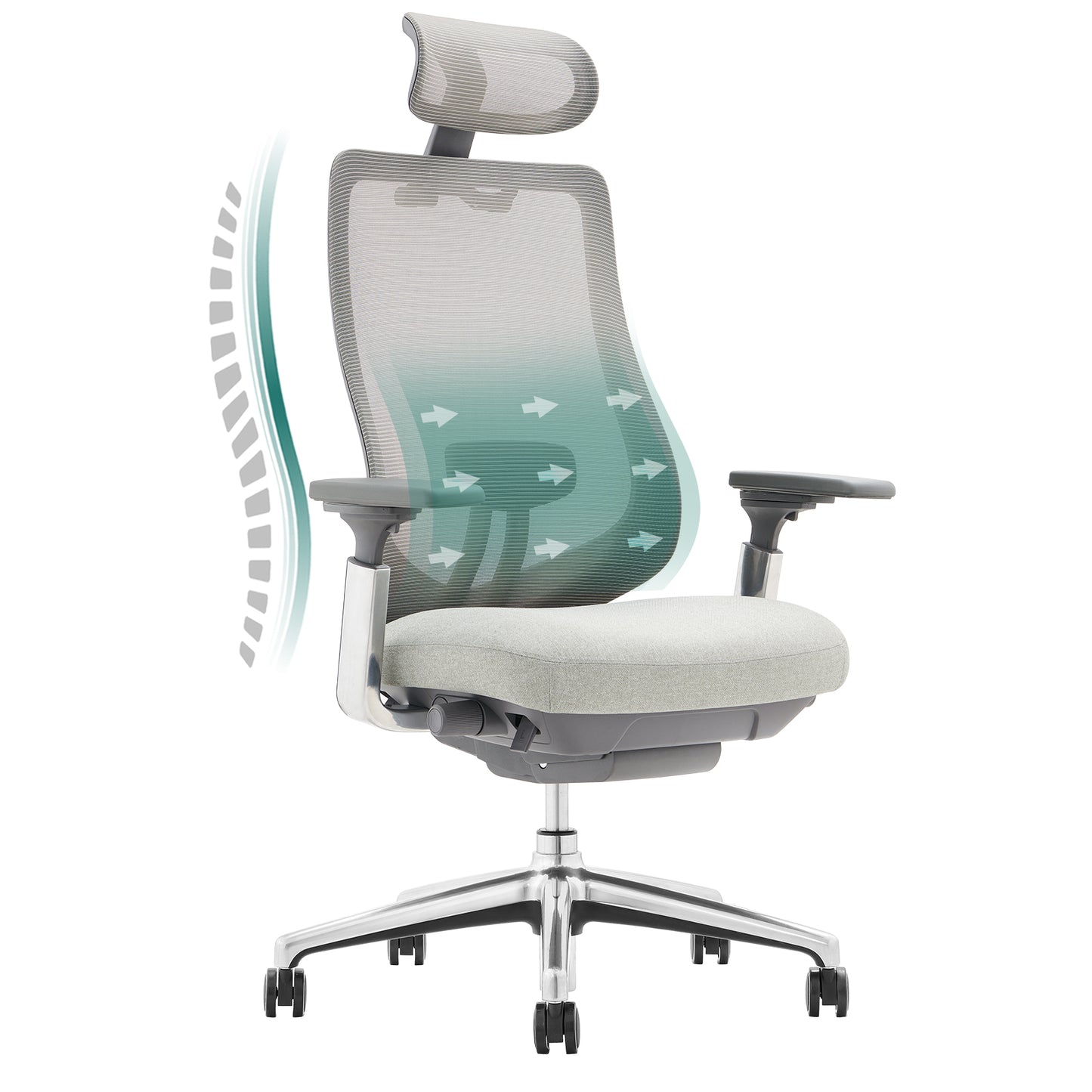 MALOL High Back Ergonomic Desk Chair Office Chair with Adjustable Headrest and 4D Arms, Slide Seat, Tilt Lock-DarkXK-LightGrey